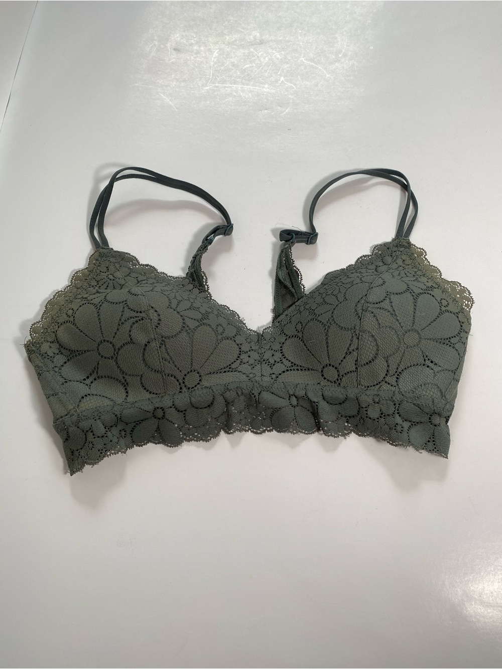 aerie Olive Green Floral Lace wire free Bralette size 34b